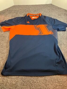 Illinois Fightin’ Illini Adidas Short Sleeve Shirt Blue Orange Mens Size XL